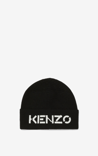 Kenzo Men Kenzo Logo Knit Beanie Black